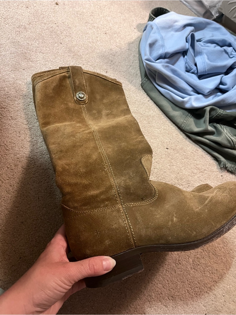 Frye Women's Suede Mid-Calf Heeled Boot - Olive Brown